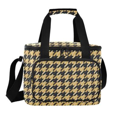 Imagem de Bolsa térmica clássica Houndstooth amarela, lancheira isolada, lancheira masculina para trabalho