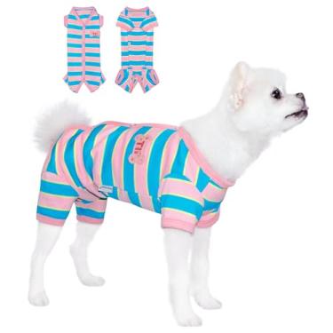 Imagem de TONY HOBY Pijama feminino para cães, camisa com listras coloridas, roupas para animais de estimação pequenos e médios (rosa e azul, menina, G)