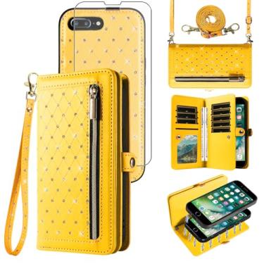 Imagem de Capa de celular para iPhone 7plus 8plus 7/8 Plus com zíper carteira destacável com protetor de tela transversal alça flip suporte para cartão de crédito i Phone7s 7s + 7+ 8s 8+ Phones8 7p 8p feminino