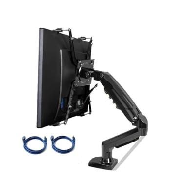 Imagem de Suporte para monitor LCD de computador com mola a gás F80 FP 35.6 cm - 68.6 cm com clipe adaptador para haste de extensão de tela sem orifício de inclinação giratório de 2-9 kg (versão 2 com cabo)