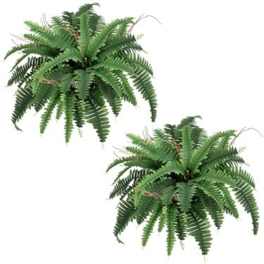 Imagem de Keeplush 89 cm Planta artificial de samambaia de Boston, 2 samambaias falsas para uso ao ar livre, plantas artificiais realistas com 46 folhas para jardim, varanda, pátio, casa, escritório, sala de