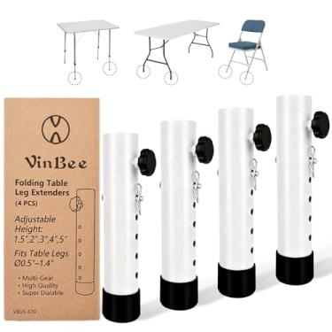 Imagem de VinBee Extensores de perna brancos de 5 níveis, elevadores ajustáveis para mesas dobráveis, pernas extensoras de altura de metal para mesa, jantar e bancos de bar para casa, escritório, salas de