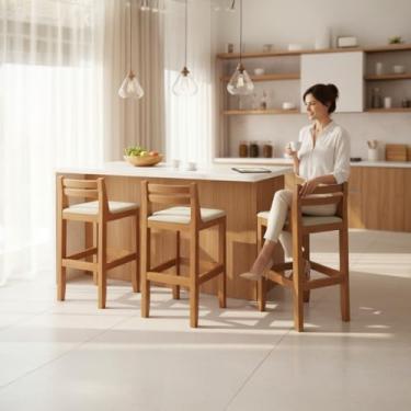 Imagem de kit 3 un Banqueta Ibiza 77 cm Balcão Ilha Rustica Madeira Bistro