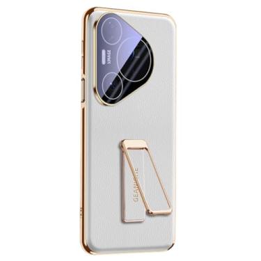 Imagem de LTLMYDAM Capa de revestimento para Huawei Pura 80 Ultra/80 Pro/80Pro+/80, capa de couro com mini suporte ajustável, proteção para câmera, branca, 80
