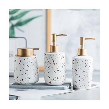 Imagem de SUREK Dispensador de sabão de cerâmica simples com várias capacidades dispensador de loção dispensador de loção manual com bomba bancada branca fácil de usar