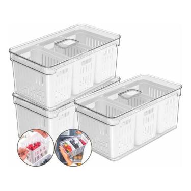 Imagem de Kit 3 Organizador Geladeira Acrílico Três Cestos Drenagem 5L - Ou