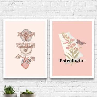 Imagem de Kit 2 Quadros Psicologia Rosa 33X24Cm - Com Vidro Branca