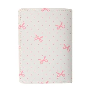 Imagem de Carteira feminina de três dobras com laço, porta-cartões bonito estilo coreano e porta-moedas para identidade, dinheiro, chaves, Bege, Minimalista e elegante