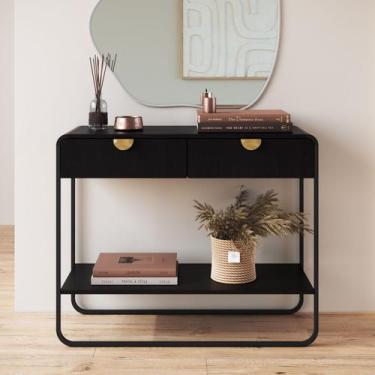 Imagem de Aparador 2 Gavetas 100cm Orgânico Pé Metal Luna Artesano, Nero/Preto