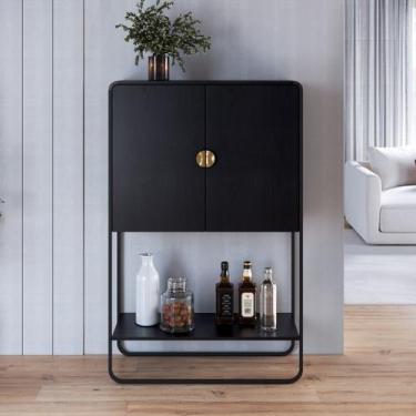 Imagem de Balcão Bar 2 Portas 90cm Orgânico Pé Metal Luna Artesano, Nero/Preto