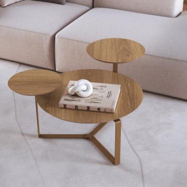 Imagem de Mesa de Centro 83cm Três Tampos Chanfrada Orgânica Pé Metal 28021 Arte