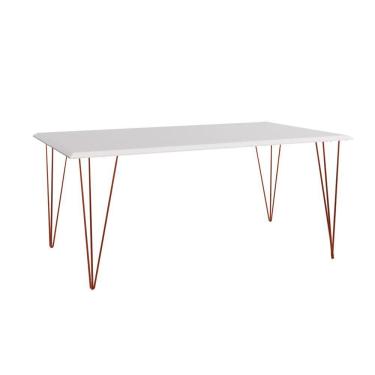 Imagem de Mesa De Jantar Industrial Clips De Ferro Cobre Tampo Retangular Branco 135X75 Cor: Cobre