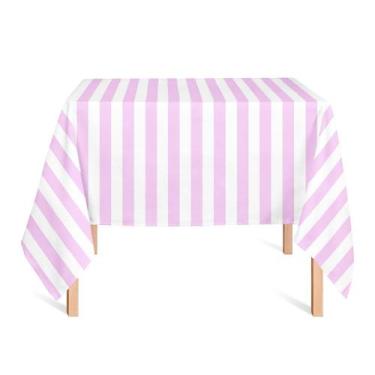 Imagem de Toalha de Mesa Quadrada em Tecido Jacquard Estampado Listrado Rosa Beb