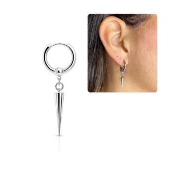 Imagem de Brinco Argola Unissex Pingente Barra Prata Aço Inox 1 Und - Visujoias