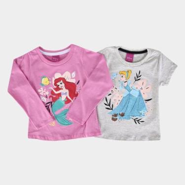 Imagem de Kit Camiseta Infantil Disney Princesas Glitter Cinderela e Ariel Menin