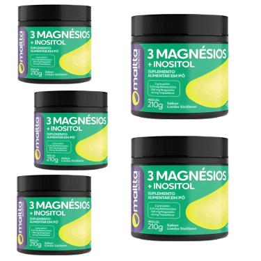 Imagem de Kit 5 3 Magnésios + Inositol em pó Sabor Limão 5x210g - Maltta-Unissex