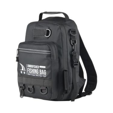Imagem de Mochila De Pesca Grande Capacidade Preta Com Suporte Para Vara, Carret