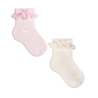 Imagem de Kit 2 Meia festa bebe Infantil menina meia Infantil laço renda algodão