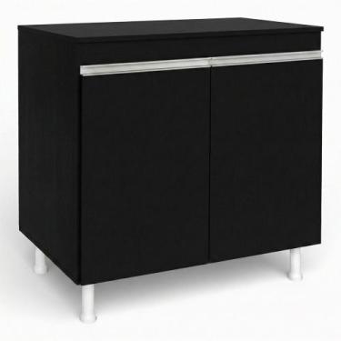 Imagem de Balcão Gabinete Cozinha Lux 79cm 100% MDF 02 Portas Com Tampo Preto - 
