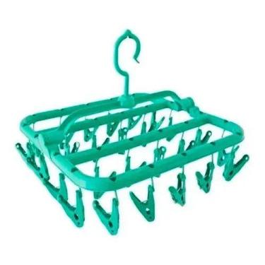 Imagem de Varal Dobrável Secalux Para Roupas Íntimas Verde Com 26 Prendedores