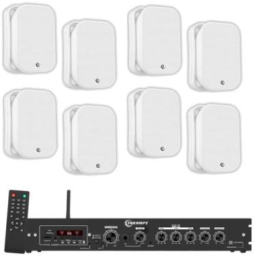 Imagem de COMP Kit Som Ambiente Amplificador + 8 Caixas TAQ62 Parede Sol Chuva C