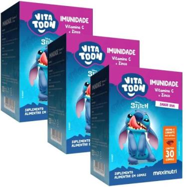 Imagem de Kit 3x Vitamina C com Zinco Kids Vitatton Stitch 30 gomas - Maxinutri,