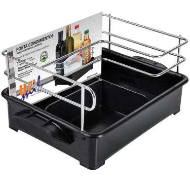 Imagem de Suporte Porta Condimentos Temperos Azeite Vinagre Sal Preto Organizador Cozinha Bancada...
