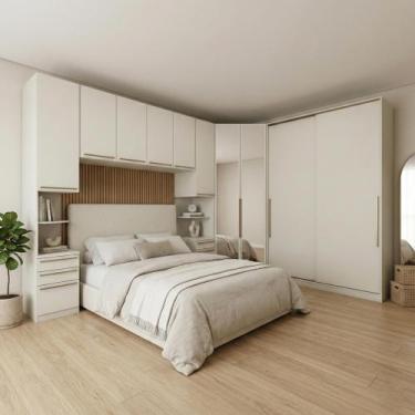 Imagem de Guarda Roupa Casal Modulado 5 Peças com Espelho e Cabeceira 10 Portas 