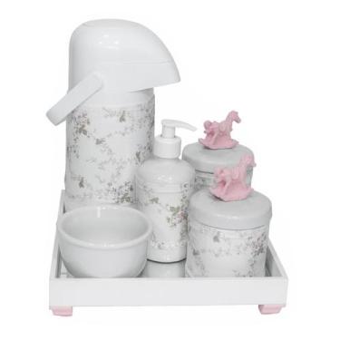 Imagem de Kit Higiene Espelho Completo Porcelanas, Garrafa E Capa Cavalinho Rosa