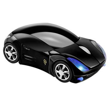 Imagem de Usbkingdom Mouse sem fio 2,4 GHz legal 3D esportivo em forma de carro ergonômico com receptor USB para PC, laptop, computador feminino, mãos pequenas (preto)