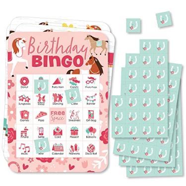 Imagem de Big Dot of Happiness Run Wild Horses – Cartas e Marcadores de Bingo – Pônei Festa de Aniversário – Conjunto de 18