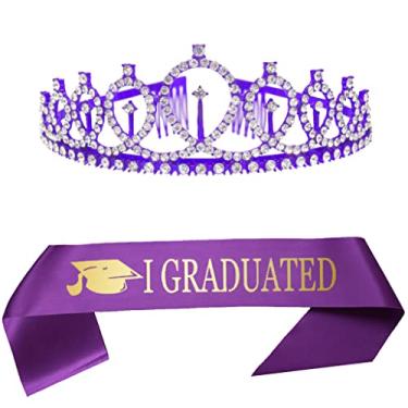 Imagem de 2022 I Graduated Sash and Tiara Purple Glitter Satin Sash and Crystal Princess Crown Prom Party Supplies Decorações Presentes para meninas