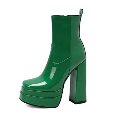 Imagem de Botas femininas plataforma no tornozelo com cadarço gótico bloco robusto punk botas de combate de motocicleta de salto alto,Green,6 UK/39 EU