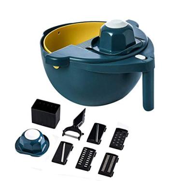 Imagem de cortador de legumes, cortador de mandolina multifuncional com cesto de drenagem, ralador de legumes portátil, ralador de vegetais, cortador de frutas com descascador e protetor de mão