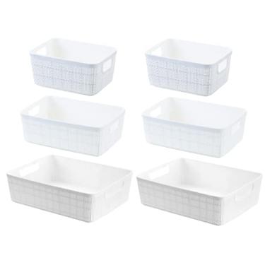 Imagem de 6 Cestos Organizadores Multiuso Decorativo Rattan Home Organizer 2P-2M-2G Cor: Branco