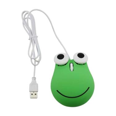 Imagem de ＫＬＫＣＭＳ Ratos com fio Ratos bonitos leves e suaves para casa e escritório usam sapo verde de olhos grandes com cabo USB de 135 cm de comprimento para notebook