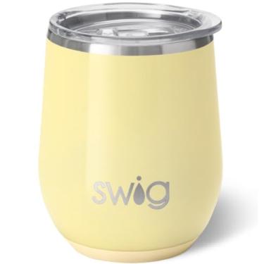 Imagem de Swig Life Copo de vinho de 340 g com tampa, aço inoxidável, lavável na lava-louças, portátil, copo de vinho com isolamento triplo (botão de ouro brilhante)