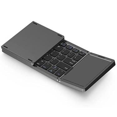 Imagem de Erkovia Teclado Bluetooth dobrável, teclado sem fio portátil tridobrável com touchpad, USB-C recarregável para iOS, Android, sistema Windows, laptop, tablet, smartphone (não tamanho completo)