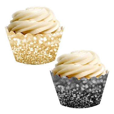 Imagem de Andaz Press Party Cupcake Wrapper Collection, Faux Black and Gold Glitter