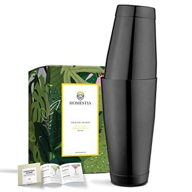 Imagem de Homestia Coqueteleira profissional Boston conjunto de coqueteleiras de aço inoxidável para martini, ferramenta básica, conjunto de coqueteleiras de metal pesado, 510 g, 800 ml para barman (preto)