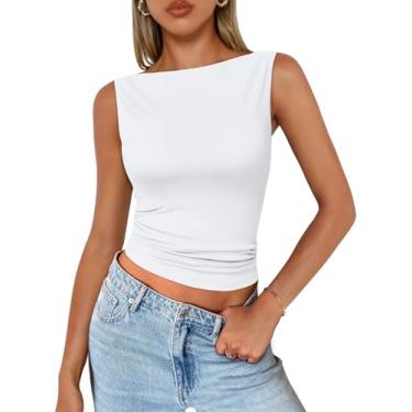 Imagem de Trendy Queen Regata feminina casual primavera verão básica fofa 2024 camiseta sem mangas Y2K moda roupas, Branco, M