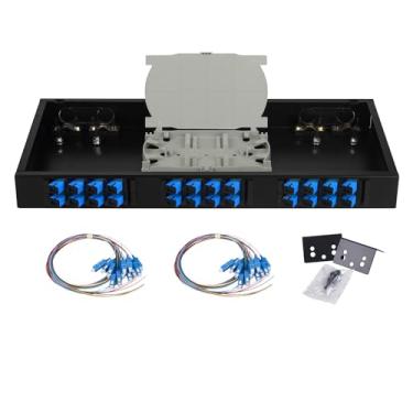 Imagem de FYBOPTWU -24 Caixa de montagem em rack monomodo 24 portas SC-UPC com tranças e acopladores, caixa de painel de remendo com 24 núcleos LGX para armários de rack de 48 cm