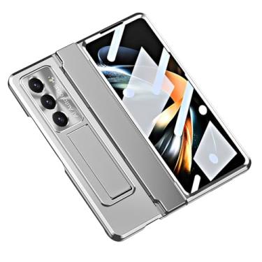Imagem de POYUFRG Capa galvanizada para Samsung Galaxy Z Fold 6, proteção total de dobradiça de lente de metal, capa fina invisível à prova de choque, prata