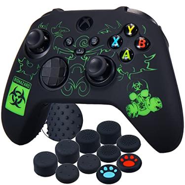 Imagem de YoRHa Capa protetora personalizada de borracha de silicone para controle Xbox Series X/S x 1 (BH verde) com alças de polegar profissionais x 10