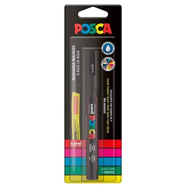 Imagem de POSCA, UNI, Caneta Marcador PC-5M, Ponta Média, traço de 2,5mm a 6,8mm, Preta, Blister com 1 Unidade