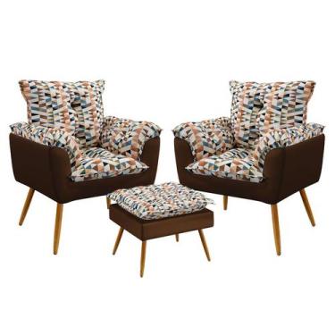 Imagem de Kit 2 Poltronas Almofadadas Beta com Puff Lunar Sued Estampado Laranja