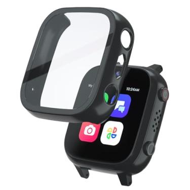 Imagem de SimpleThings Protetor de tela compatível com relógio inteligente Cosmo JrTrack 3, 1 pacote de capa rígida de PC com película de vidro temperado transparente HD para crianças, meninos, meninas (preto)