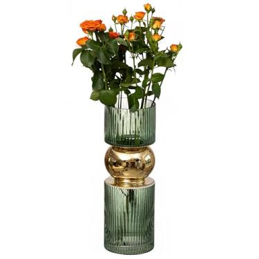 Imagem de Vaso de vidro alto verde decorativo de 35,5 cm - Decoração minimalista moderna para festas e eventos especiais - Peça central perfeita para mesas de café, salas de estar, mesas de jantar, escritórios