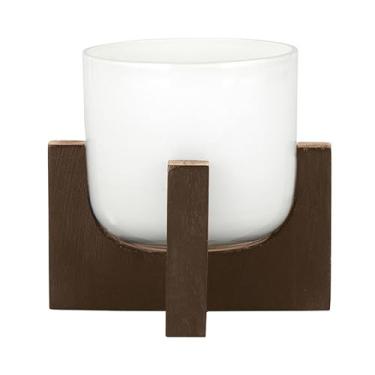 Imagem de 47th & Main Porta-velas modernas de vidro Hurricane para velas de pilar, 10 cm de altura, pequeno, branco/marrom escuro