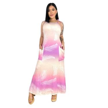 Imagem de Vestido Longo Casual Feminino de Alça com Bolsos em Malha Estampado - 